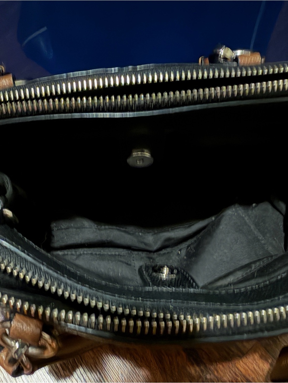 Coach Black Leather Satchel with Brown Handles and Cream Piping - Picture 3 of 8